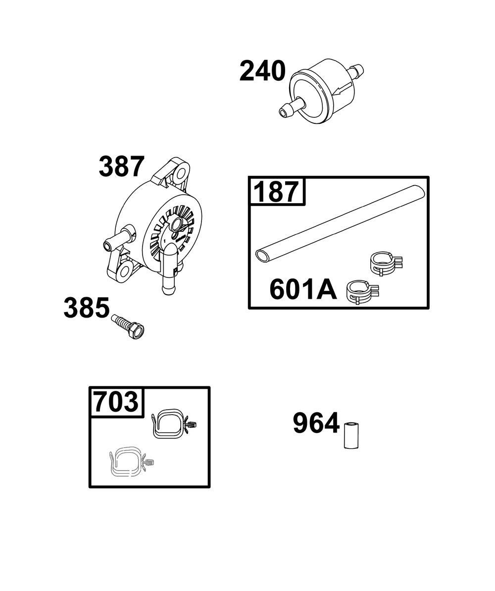 Fuel Supply Group Diagram and Parts List for 40N877-0037-B5  Briggs and Stratton Engine